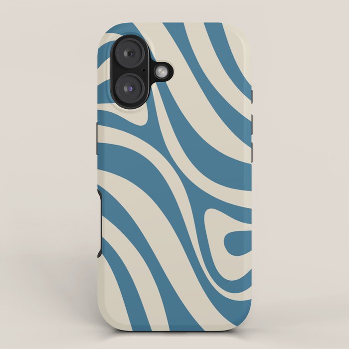 New Groove Retro Swirl Abstract Pattern in Boho Blue and Beige iPhone Case Gallery Image 1