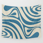 New Groove Retro Swirl Abstract Pattern in Boho Blue and Beige Wall Tapestry Gallery Image 4