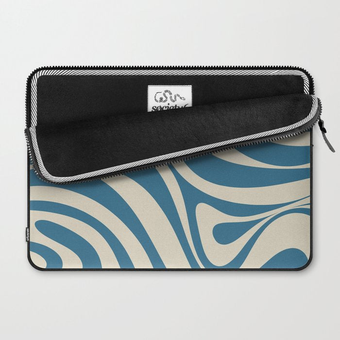 New Groove Retro Swirl Abstract Pattern in Boho Blue and Beige Laptop Sleeve Gallery Image 2