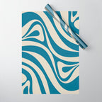 New Groove Retro Swirl Abstract Pattern in Boho Blue and Beige Wrapping Paper Gallery Image 1