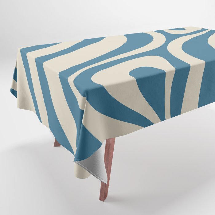 New Groove Retro Swirl Abstract Pattern in Boho Blue and Beige Tablecloth Gallery Image 1
