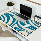 New Groove Retro Swirl Abstract Pattern in Boho Blue and Beige Desk Mat Gallery Image 2