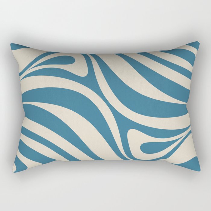 New Groove Retro Swirl Abstract Pattern in Boho Blue and Beige Rectangular Pillow Gallery Image 2