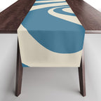 New Groove Retro Swirl Abstract Pattern in Boho Blue and Beige Table Runner Gallery Image 1