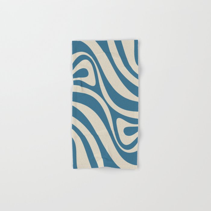 New Groove Retro Swirl Abstract Pattern in Boho Blue and Beige Bath Towel Gallery Image 1