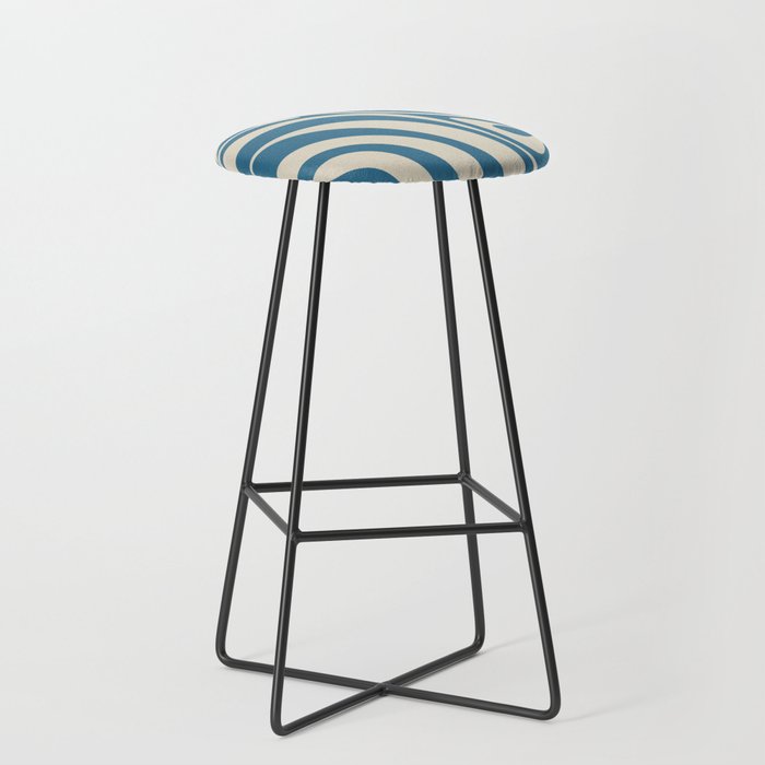 New Groove Retro Swirl Abstract Pattern in Boho Blue and Beige Stool Gallery Image 1