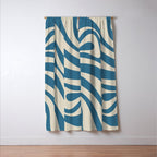 New Groove Retro Swirl Abstract Pattern in Boho Blue and Beige Window Curtain Gallery Image 3