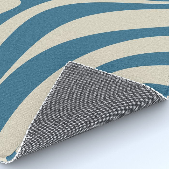 New Groove Retro Swirl Abstract Pattern in Boho Blue and Beige Rug Gallery Image 4