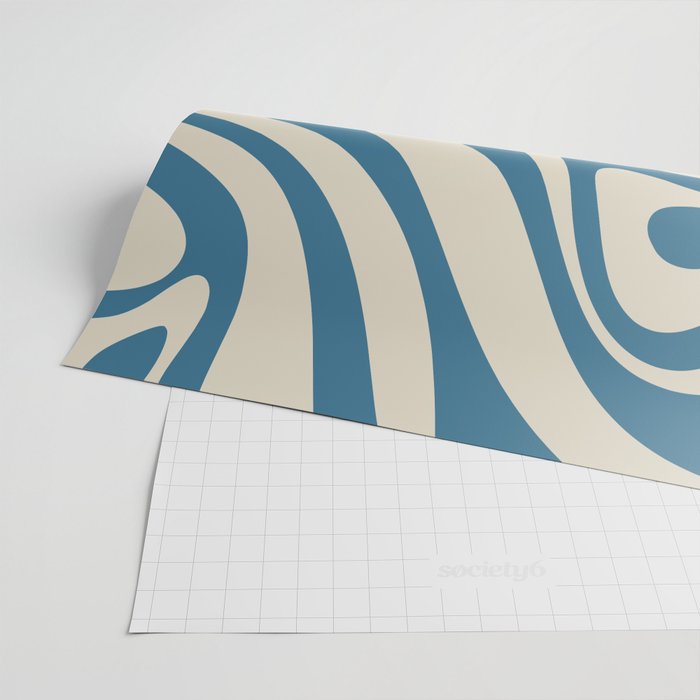 New Groove Retro Swirl Abstract Pattern in Boho Blue and Beige Wrapping Paper Gallery Image 2