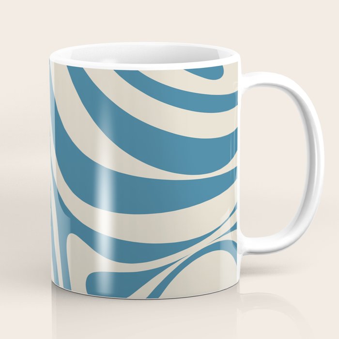 New Groove Retro Swirl Abstract Pattern in Boho Blue and Beige Coffee Mug Gallery Image 1