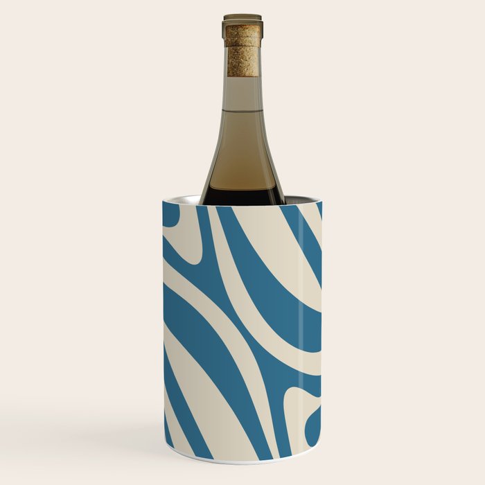 New Groove Retro Swirl Abstract Pattern in Boho Blue and Beige Wine Chiller Gallery Image 1