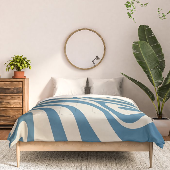 New Groove Retro Swirl Abstract Pattern in Boho Blue and Beige Comforter Gallery Image 3