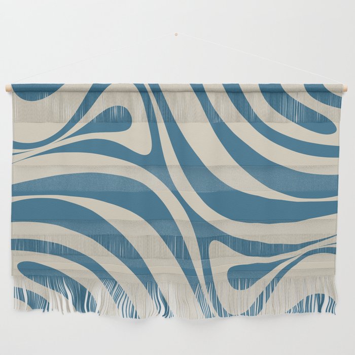 New Groove Retro Swirl Abstract Pattern in Boho Blue and Beige Wall Hanging Gallery Image 1