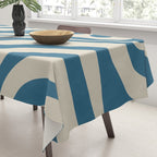 New Groove Retro Swirl Abstract Pattern in Boho Blue and Beige Tablecloth Gallery Image 3