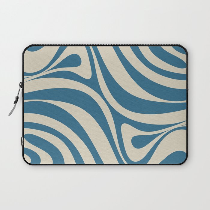 New Groove Retro Swirl Abstract Pattern in Boho Blue and Beige Laptop Sleeve Gallery Image 1