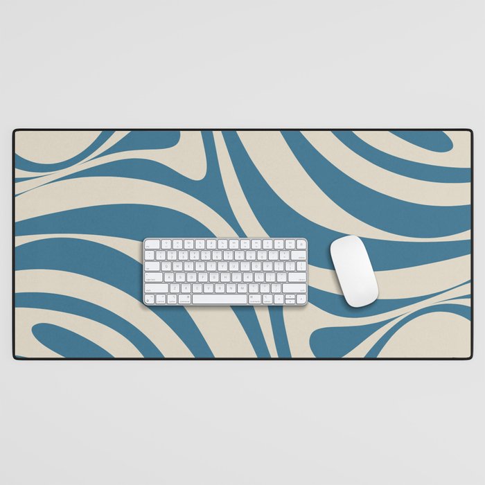 New Groove Retro Swirl Abstract Pattern in Boho Blue and Beige Desk Mat Gallery Image 1