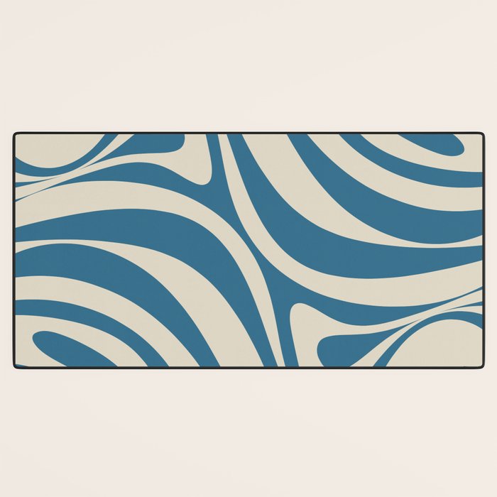 New Groove Retro Swirl Abstract Pattern in Boho Blue and Beige Desk Mat Gallery Image 3