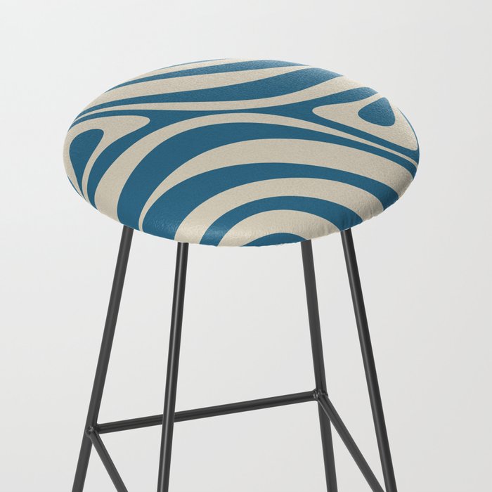 New Groove Retro Swirl Abstract Pattern in Boho Blue and Beige Stool Gallery Image 2