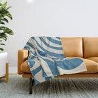 New Groove Retro Swirl Abstract Pattern in Boho Blue and Beige Throw Blanket Gallery Image 1