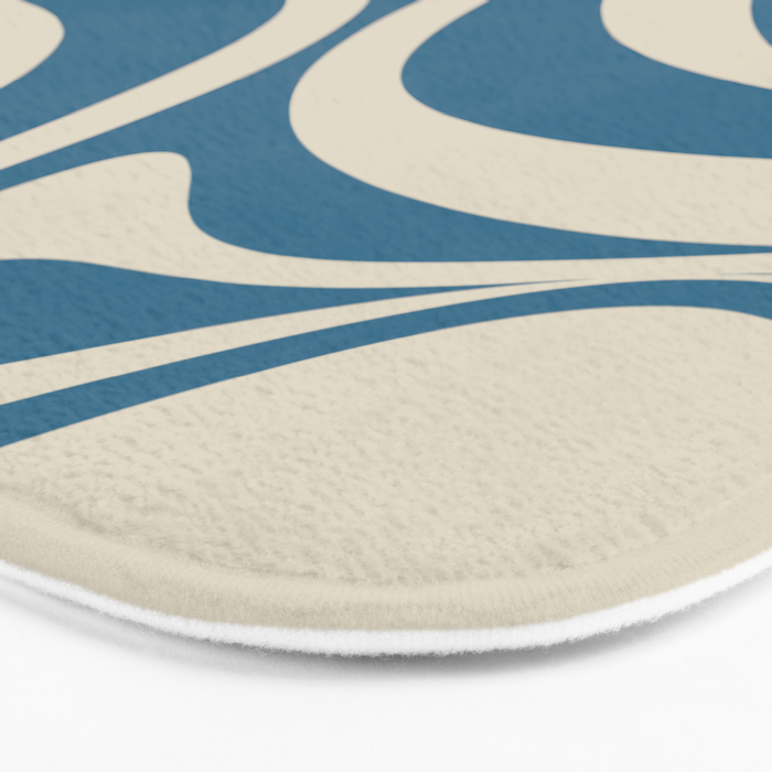 New Groove Retro Swirl Abstract Pattern in Boho Blue and Beige Bath Mat Gallery Image 3