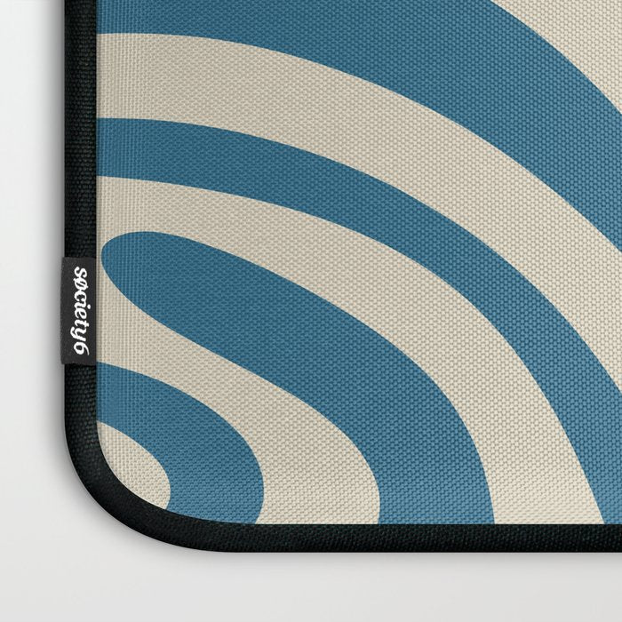 New Groove Retro Swirl Abstract Pattern in Boho Blue and Beige Laptop Sleeve Gallery Image 3
