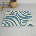 New Groove Retro Swirl Abstract Pattern in Boho Blue and Beige Rug Gallery Image 1