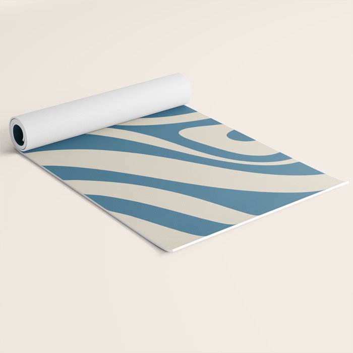 New Groove Retro Swirl Abstract Pattern in Boho Blue and Beige Yoga Mat Gallery Image 2
