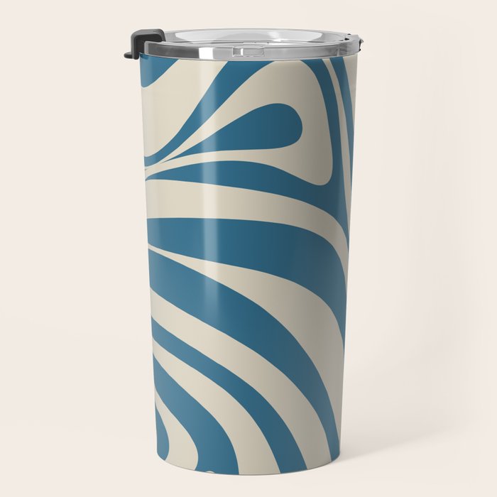 New Groove Retro Swirl Abstract Pattern in Boho Blue and Beige Travel Mug Gallery Image 3