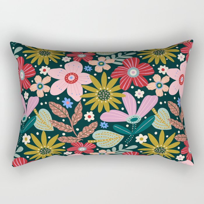 Colorful Floral Rectangular Pillow Gallery Image 2
