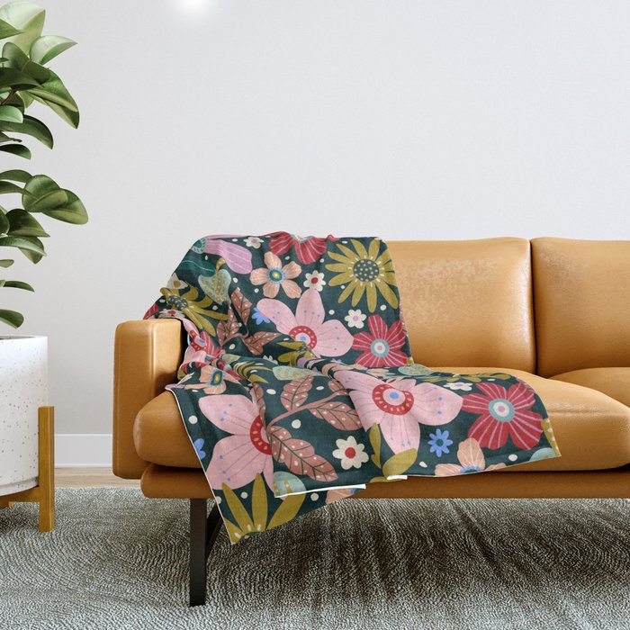 Colorful Floral Throw Blanket Gallery Image 1