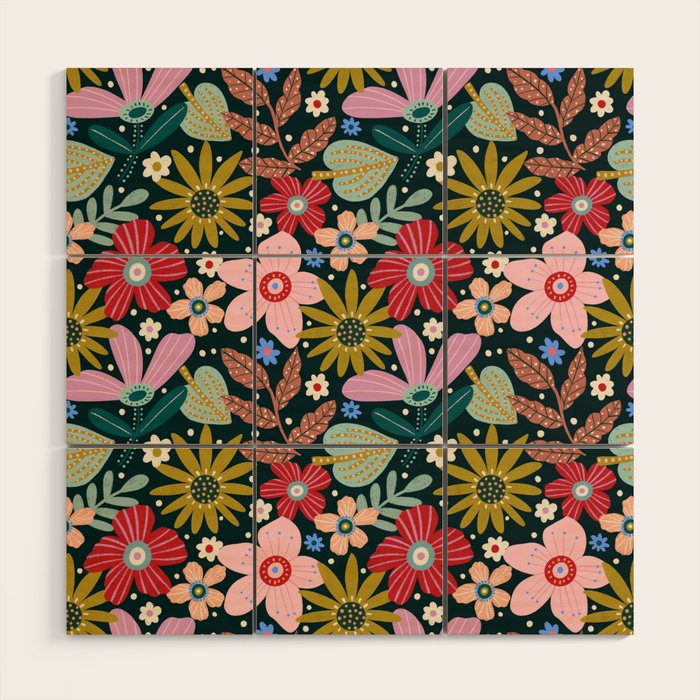 Colorful Floral Wood Wall Art Gallery Image 1