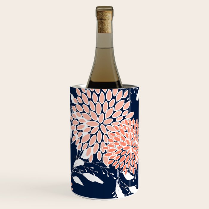 Floral Blooms and Leaves, Navy, Coral and White Wine Chiller Gallery Image 1