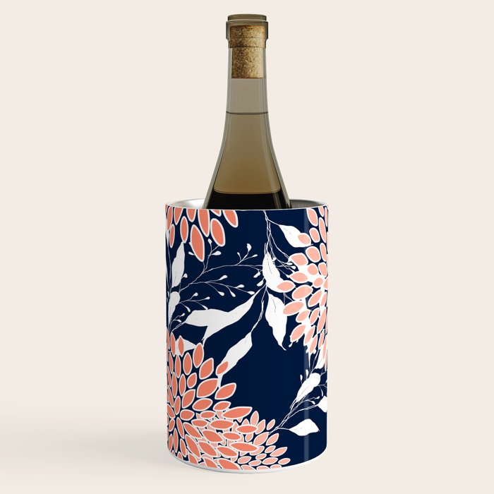 Floral Blooms and Leaves, Navy, Coral and White Wine Chiller Gallery Image 2
