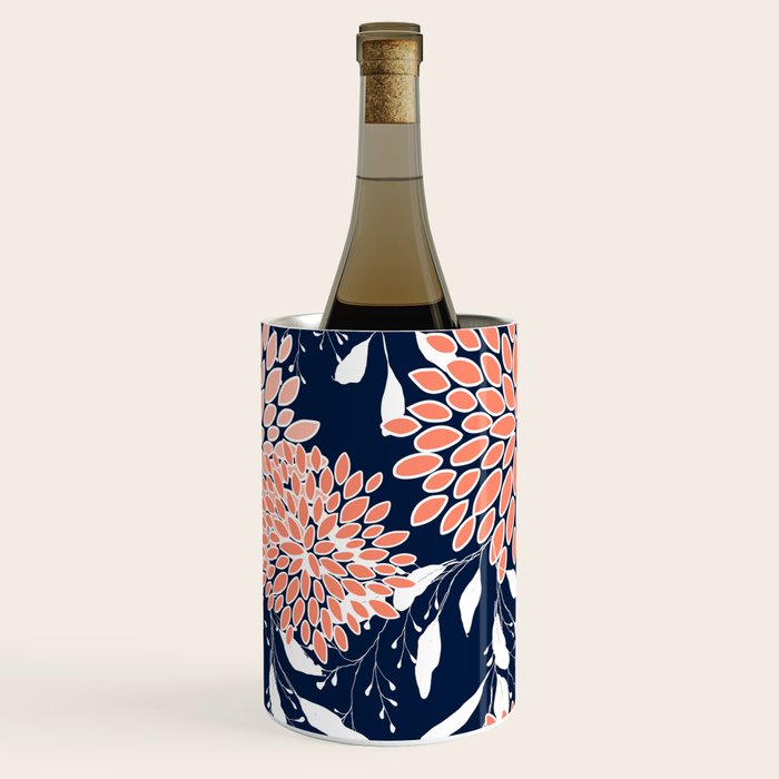 Floral Blooms and Leaves, Navy, Coral and White Wine Chiller Gallery Image 3
