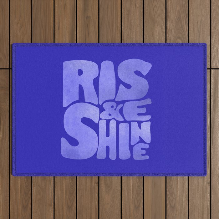 Rise and Shine - blue typography Outdoor Rug Gallery Image 1