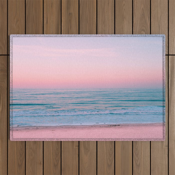 Gorgeous Pink Sunset Beach, Ocean Waves Outdoor Rug Gallery Image 1