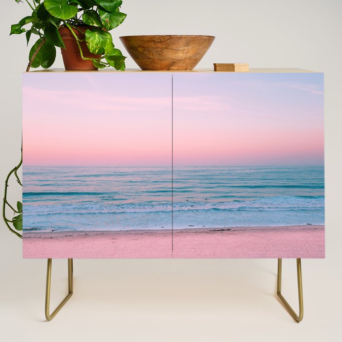 Gorgeous Pink Sunset Beach, Ocean Waves Credenza Gallery Image 1