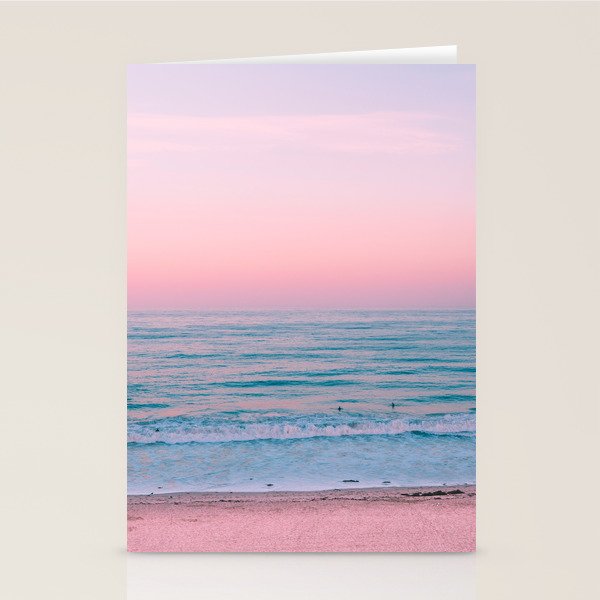 Gorgeous Pink Sunset Beach, Ocean Waves Stationery Card Gallery Image 1