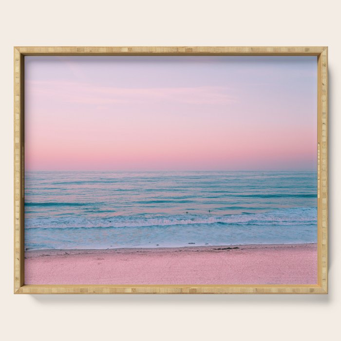 Gorgeous Pink Sunset Beach, Ocean Waves Serving Tray Gallery Image 1