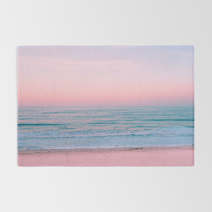 Gorgeous Pink Sunset Beach, Ocean Waves Rug Gallery Image 2