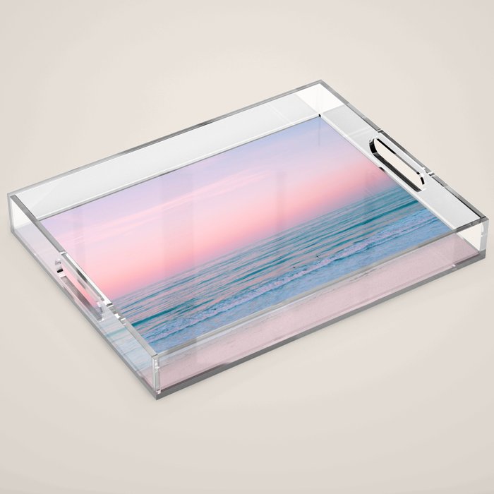 Gorgeous Pink Sunset Beach, Ocean Waves Acrylic Tray Gallery Image 1