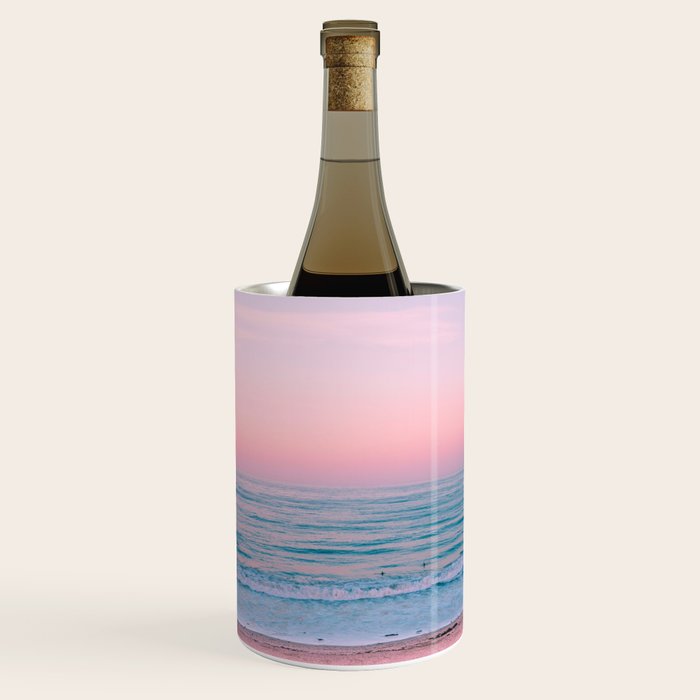 Gorgeous Pink Sunset Beach, Ocean Waves Wine Chiller Gallery Image 1