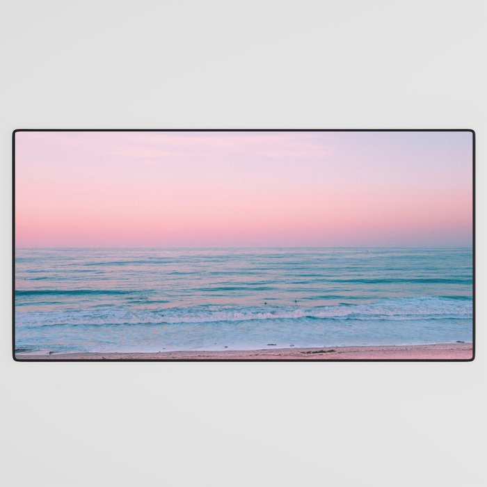 Gorgeous Pink Sunset Beach, Ocean Waves Desk Mat Gallery Image 3