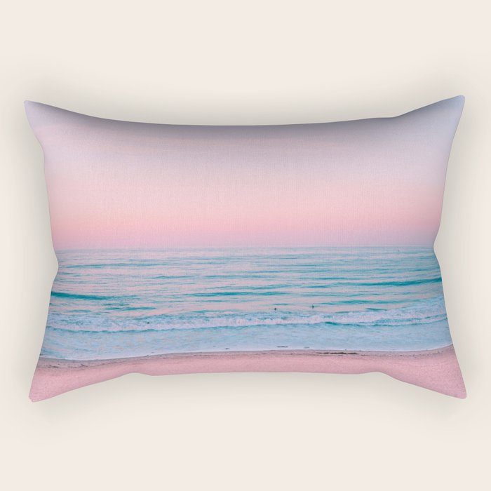 Gorgeous Pink Sunset Beach, Ocean Waves Rectangular Pillow Gallery Image 1