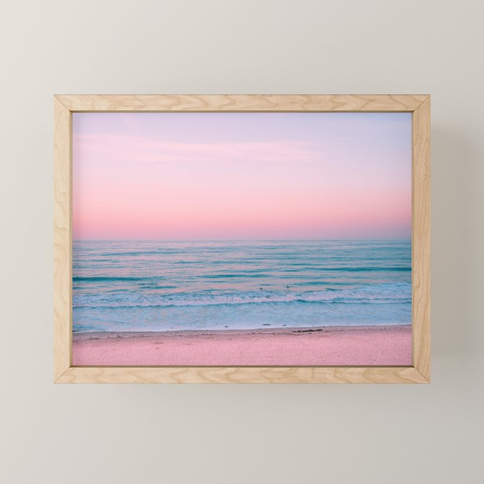 Gorgeous Pink Sunset Beach, Ocean Waves Mini Art Print Gallery Image 1