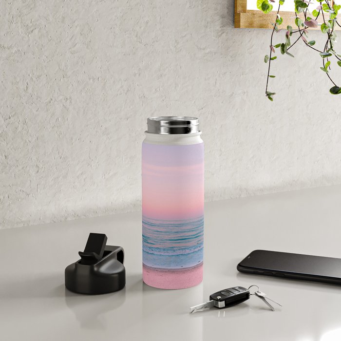 Gorgeous Pink Sunset Beach, Ocean Waves Water Bottle Gallery Image 4
