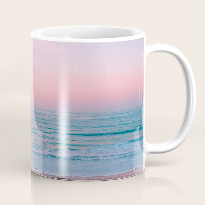 Gorgeous Pink Sunset Beach, Ocean Waves Coffee Mug Gallery Image 1
