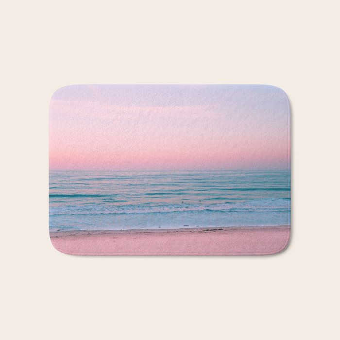 Gorgeous Pink Sunset Beach, Ocean Waves Bath Mat Gallery Image 1