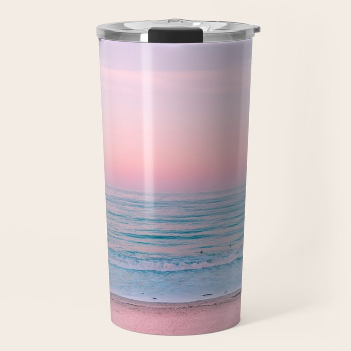 Gorgeous Pink Sunset Beach, Ocean Waves Travel Mug Gallery Image 1