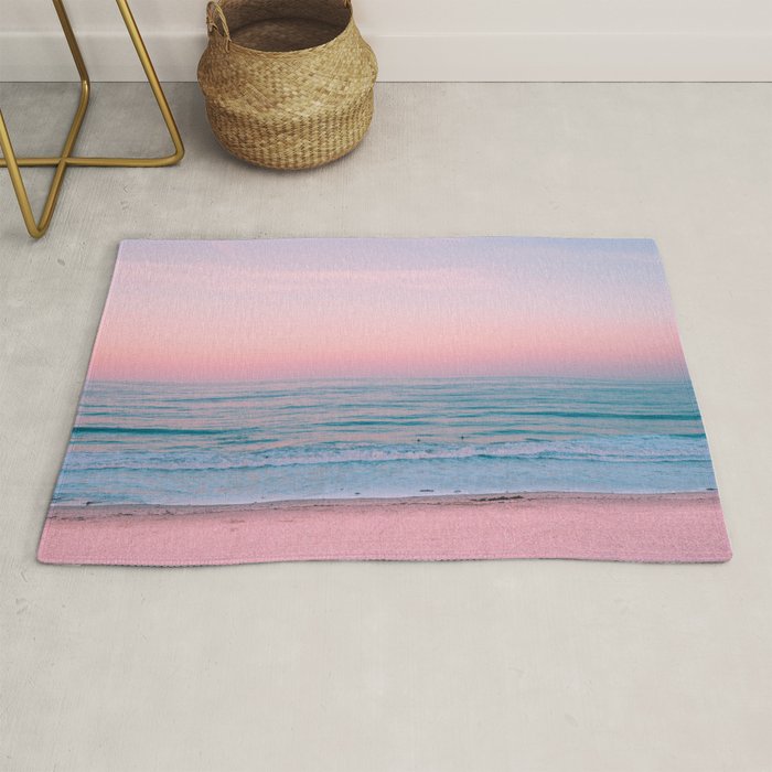 Gorgeous Pink Sunset Beach, Ocean Waves Rug Gallery Image 1